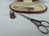 a pair of scissors and a thimble in a case