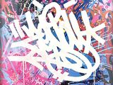 painting of graffiti on the wall of a building with the words graffiti on it