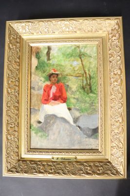 Emile THIVIER (1858-1922) Jeune femme au corsage rouge - Photo 1