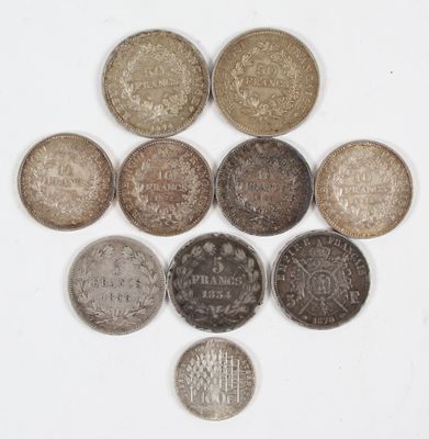 LOT DE PIÈCE EN ARGENT : 2 pièces 50 Fr type hercule de 1974…