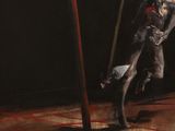 a painting of a clown hanging upside down on a pole