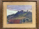 an image of a painting of a castle on top of a hill