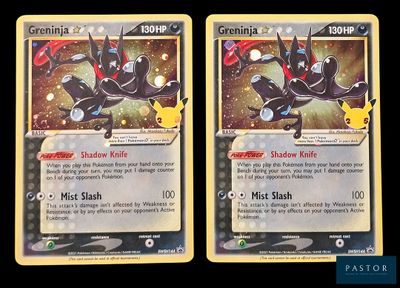 Deux cartes Pokémon sont représentées côte à côte sur un fond noir