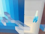 a painting of a stairway going up to a door
