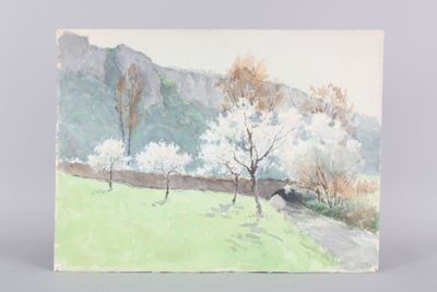 attribué à Paul MONNIER (1893-1962) : arbres en fleurs. aqua…