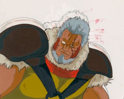animation : cellule d'animation représentant un vieil homme en manteau de fourrure