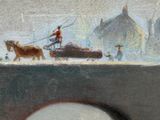 a painting of a man on a horse drawn sleigh