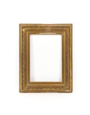 an antique gold frame on a white background