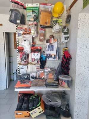 many items on the shelf in the garage