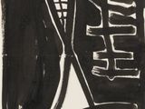 un dessin en noir et blanc représentant deux personnes avec une rayure verte et jaune