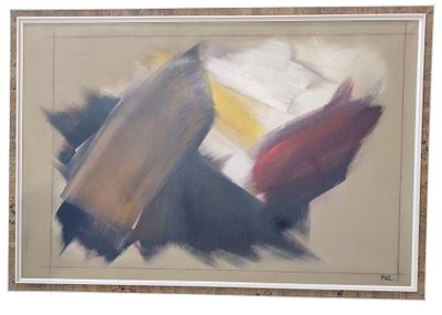 abstract painting of a piece of cake on a white background