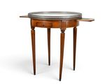 a round table with a tray on top of it