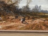 a painting of a man and a woman walking in a field