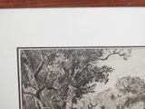 painting of a man and a dog in a wooded area