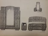 a picture of a drawing of a bedroom with furniture