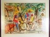 une photo d'un tableau représentant un homme et une femme en train de jouer de la musique