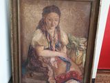 une photo d'un tableau représentant une femme assise par terre