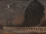 une image d'une peinture représentant une scène de rue avec une voiture à cheval