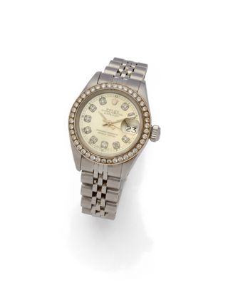 Montre-bracelet Rolex pour femme, en acier inoxydable et sertie de diamants