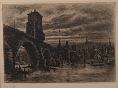 an image of a drawing of a bridge over a body of water