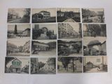 several old black and white photographs of buildings and trees