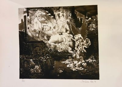une vieille photo en noir et blanc représentant un tableau d'une femme à cheval