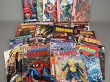 a pile of comics sitting on top of a table next to each other