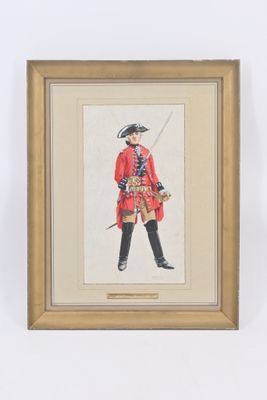 une vieille photo représentant un homme vêtu d'un manteau rouge et portant une épée