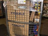 a cart that has many boxes on it in a warehouse