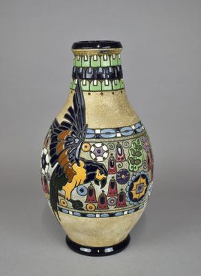 AMPHORA - Grand VASE en céramique à décor polychrome émaillé…