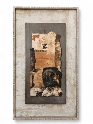 a framed photograph of a piece of wood with a piece of paper on it
