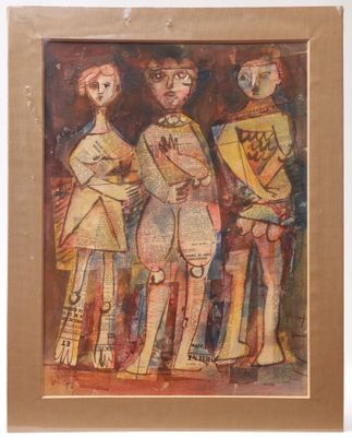 une peinture représentant un groupe de personnes debout les unes à côté des autres