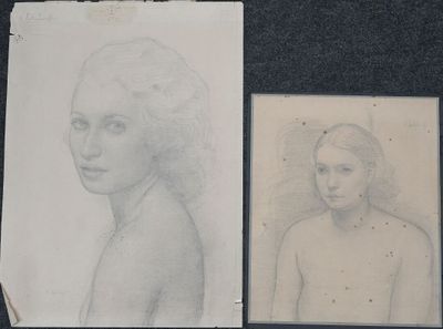 deux dessins représentant le visage d'une femme et un dessin représentant la tête d'une femme