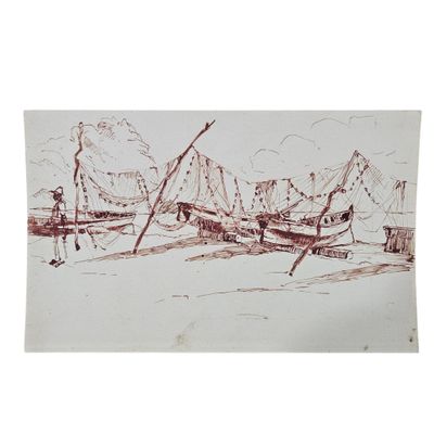 un dessin représentant un bateau au bord de l'eau