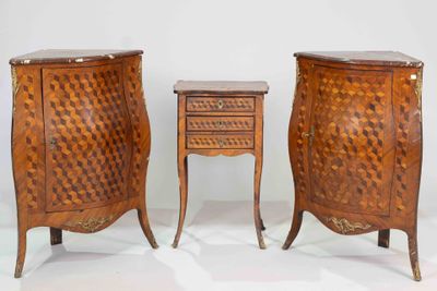 pair of louis xv style marquet commode nightstand tables