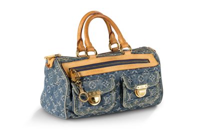 Sac à main Louis Vuitton en denim et cuir, avec des finitions dorées