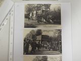 several old black and white photos of people and horses in a field