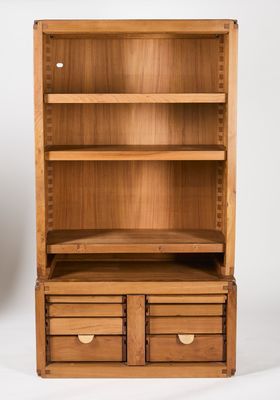 an image of a wooden bookcase with two drawers and a shelf