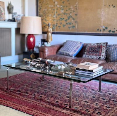 a living room with a couch and a coffee table