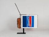 an image of a television with a red, white, and blue design on it