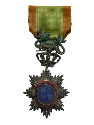 un gros plan d'une médaille sur laquelle figure un dragon