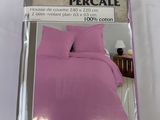 packaging of a pink bed set with two pillows and a pillow case