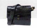 black croc embossed leather cross body bag with gold hardware