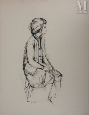 Dessin Original de Paul Collomb : Fillette Assise - Photo 1