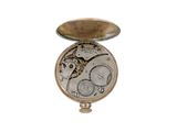 a close up of a pocket watch on a white background