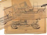 deux dessins représentant une vieille voiture et un dessin représentant une vieille voiture