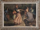 un tableau représentant un homme et une femme dansant dans un jardin