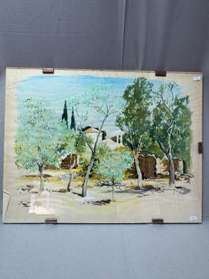Kritsa " paysage de Crète" dessin aquarelle et pastel - le v…