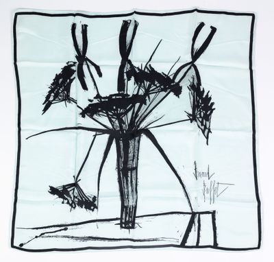 un dessin en noir et blanc représentant des fleurs dans un vase