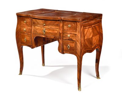 a wooden desk with drawers and a drawer on it